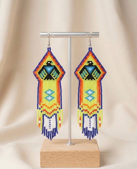 Beaded thunderbird earrings ( Blue )