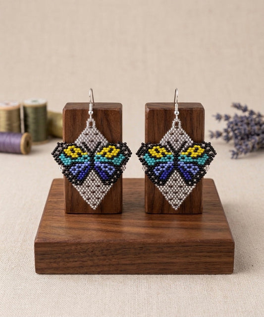 Butterfly Beaded Earrings (Silver)