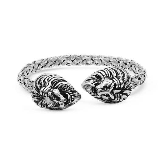 Men’s Stainless Steel Lion Head End Cuff Biker Bracelet