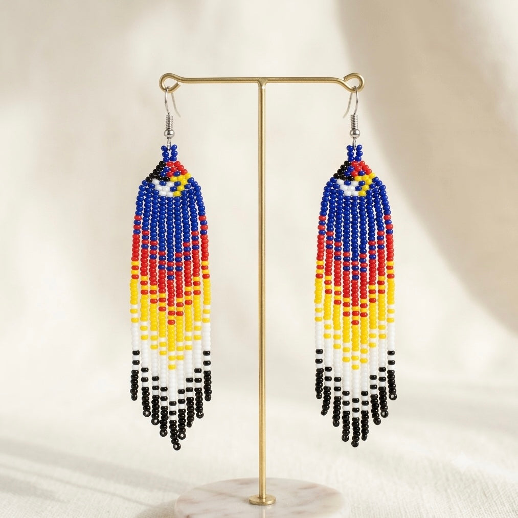 Blue red  4 corners Firebird Spirit Beaded Earrings