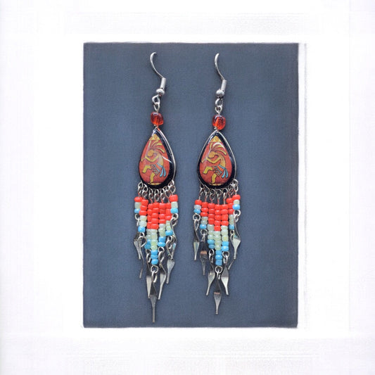 OldTribes™ Small Sized Southwestern Red and Turquoise Teardrop Earrings