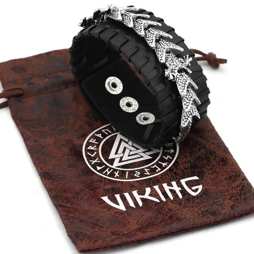 Viking Pirate Kelte Dragon Leather Gothic Bracelet for men