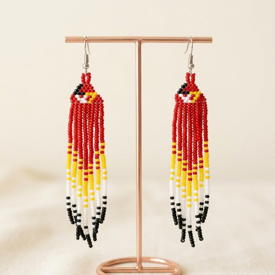 Red Firebird Spirit Beaded Earrings