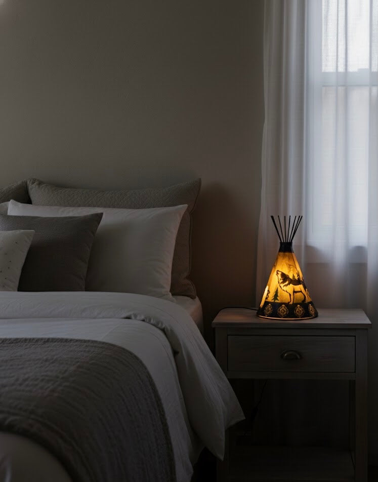 Teepee Table Lamp- Howling Lone Wolf