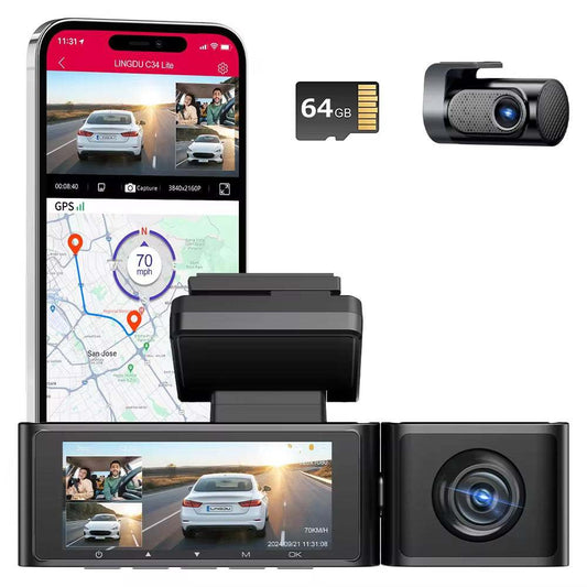 Lingdu C34 4K 3 channel Dash cam builtin wifi GPS