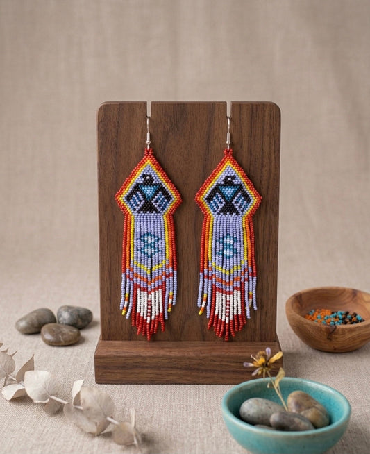 Beaded thunderbird earrings ( Light Blue )