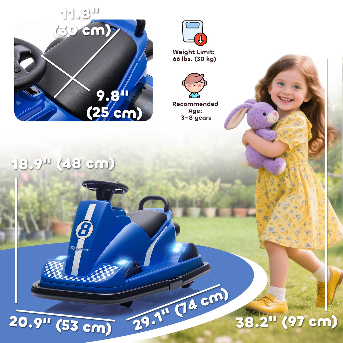 Bumper Car for Kids, 6V Battery Powered Bumping Car with 360 Degree Spin, Dual Motors, Music, for 3-8 Years, Blue