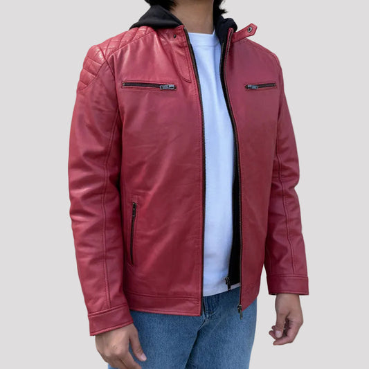 BOL Mens Alvin Lambskin Leather Jacket with Removable Hood
