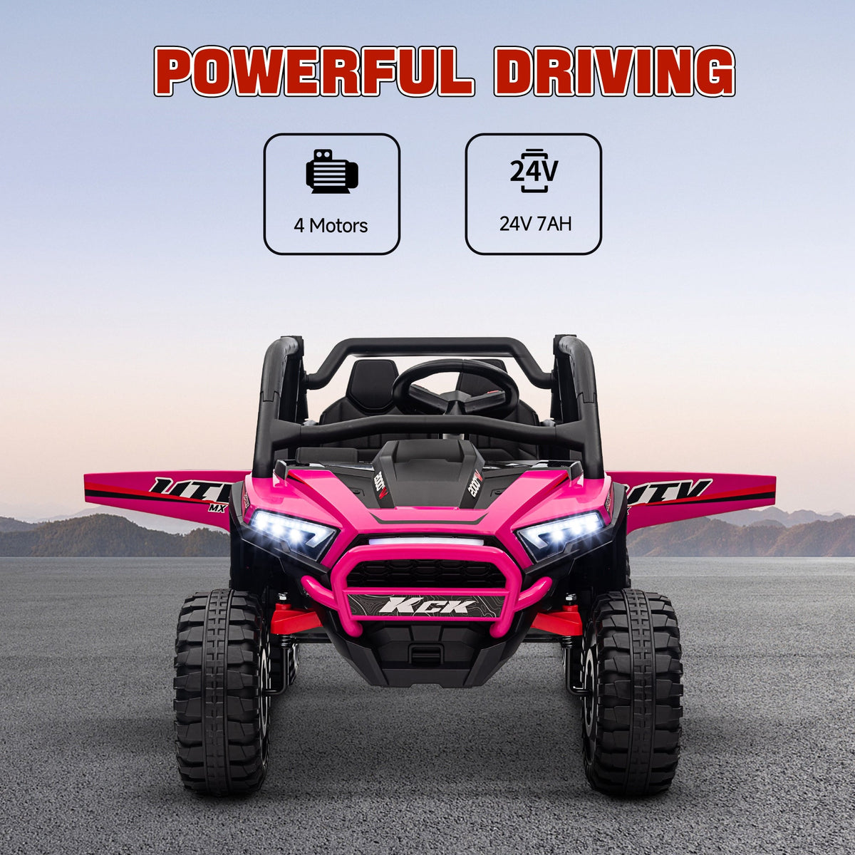 2 Seater 24V 7AH Ride on Truck, Electric Car for Kids w/ Spring Suspension, Remote Lights, Horn, Music, Blue