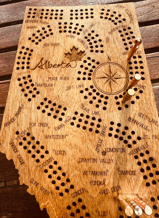 Alberta  Map Shaped Cribbage Board