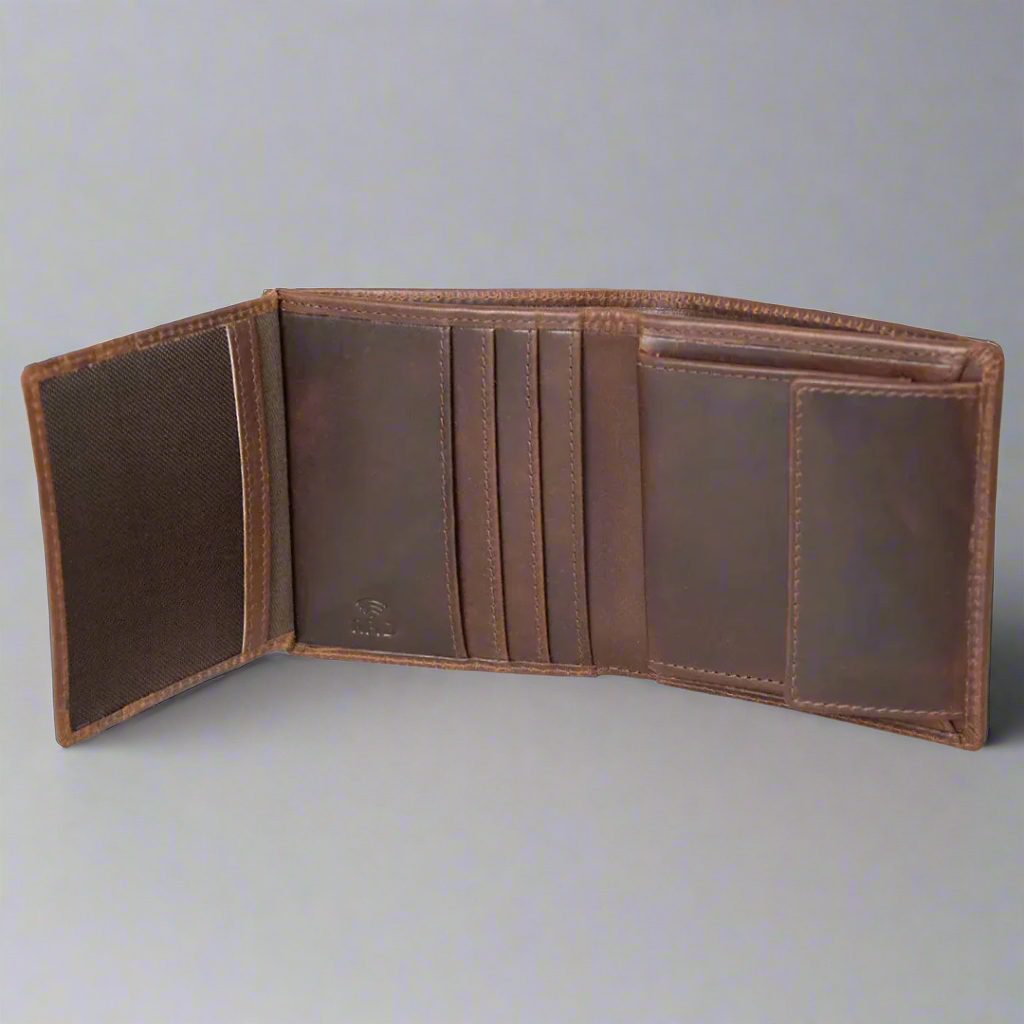 BOL Men's Vintage Leather Tri-fold with Change Pocket Wallet