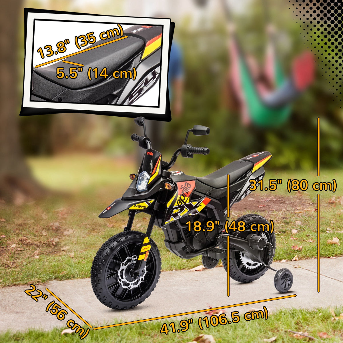 12V Aprilia Licenced Kids Electric Motorcycle, Battery-Powered Dirt Bike with Training Wheels for Aged 3-8, Red