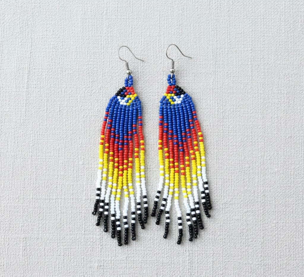 Blue red  4 corners Firebird Spirit Beaded Earrings