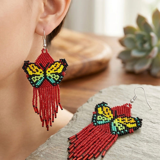 Dark red Beaded Dancing Wing Earrings