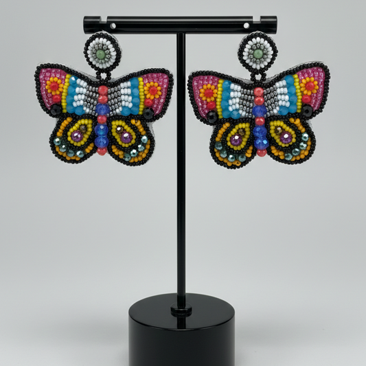 Butterfly Beaded Earrings - Midnight Rainbow