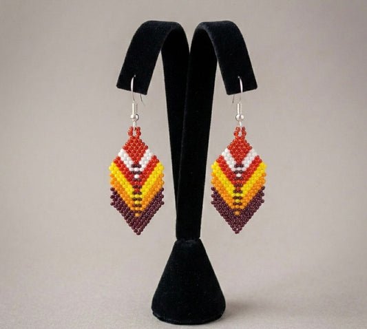 OldTribes™ Red Beaded Feather Drop Earrings