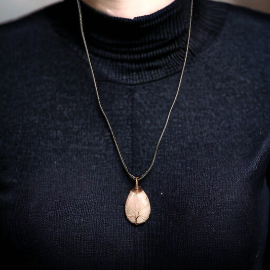 Light pink Gemstone Pendant Wrapped w/ Bronze Tree of Life