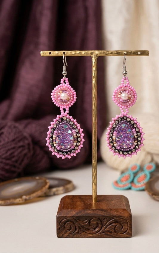 Drop Beaded Earrings pink collection