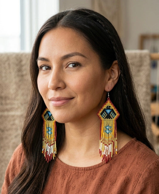 Beaded thunderbird earrings ( Brown )