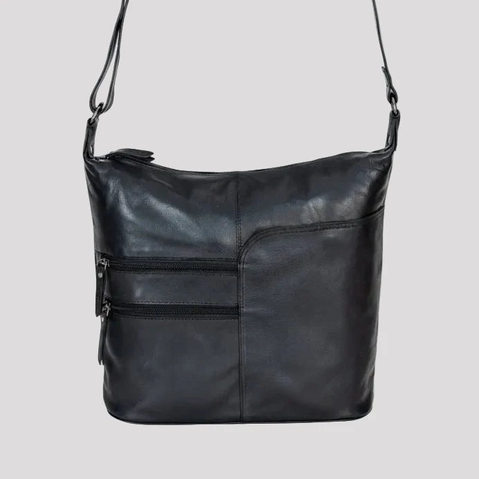 Greenwood Leather Shoulder Bag with 2 Zip Pockets