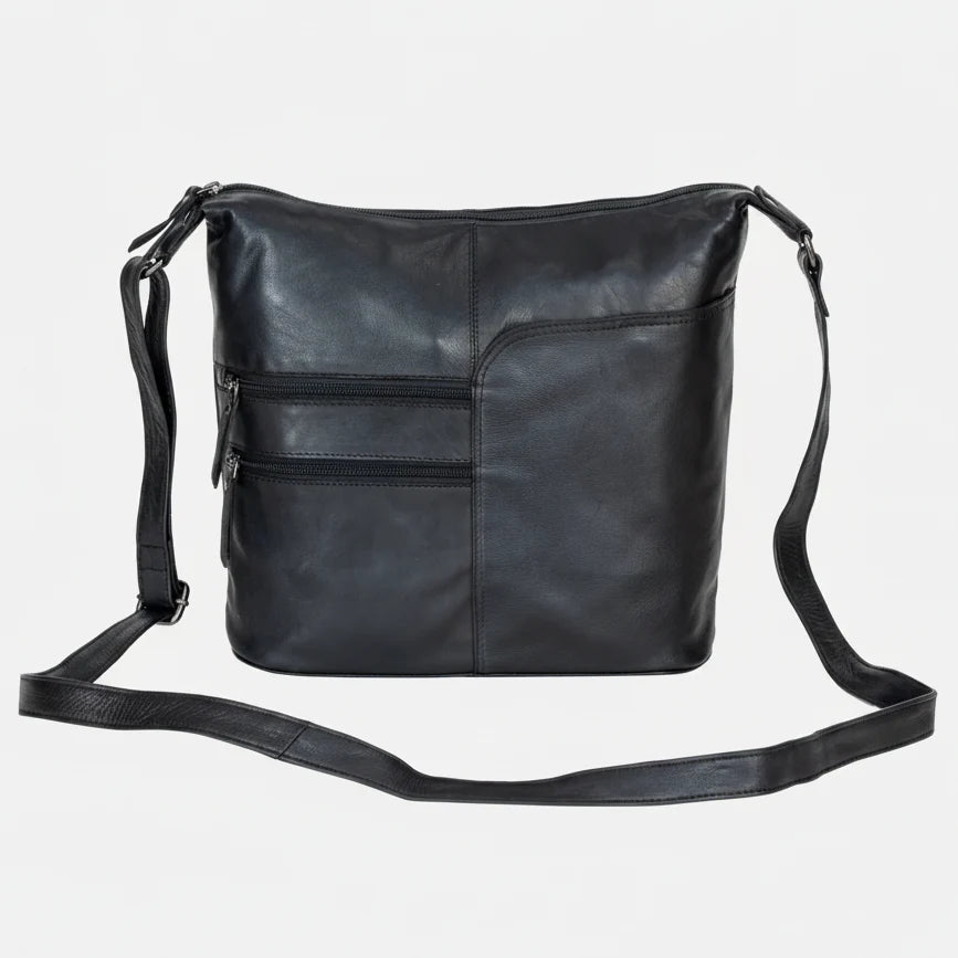 Greenwood Leather Shoulder Bag with 2 Zip Pockets