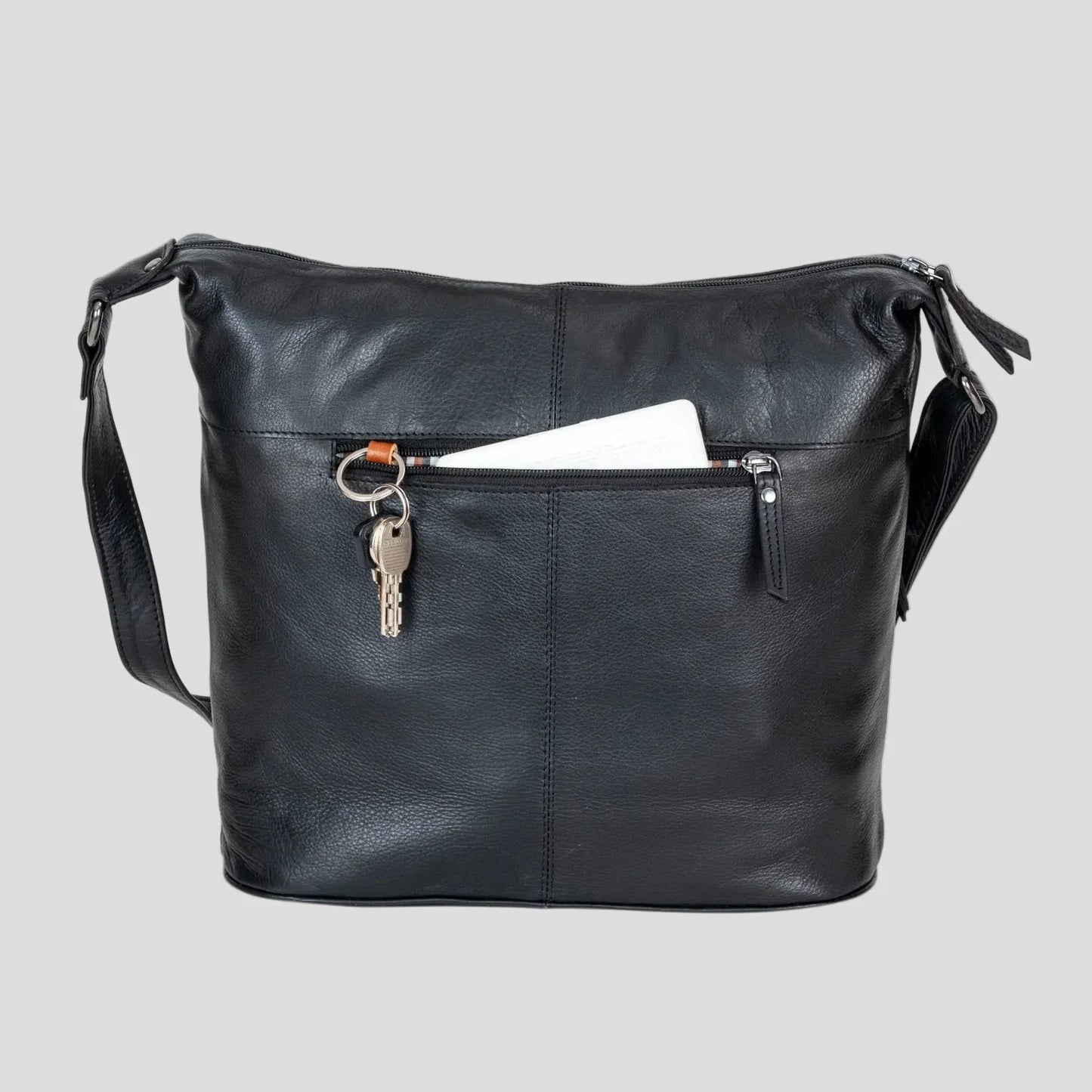 Greenwood Leather Shoulder Bag with 2 Zip Pockets