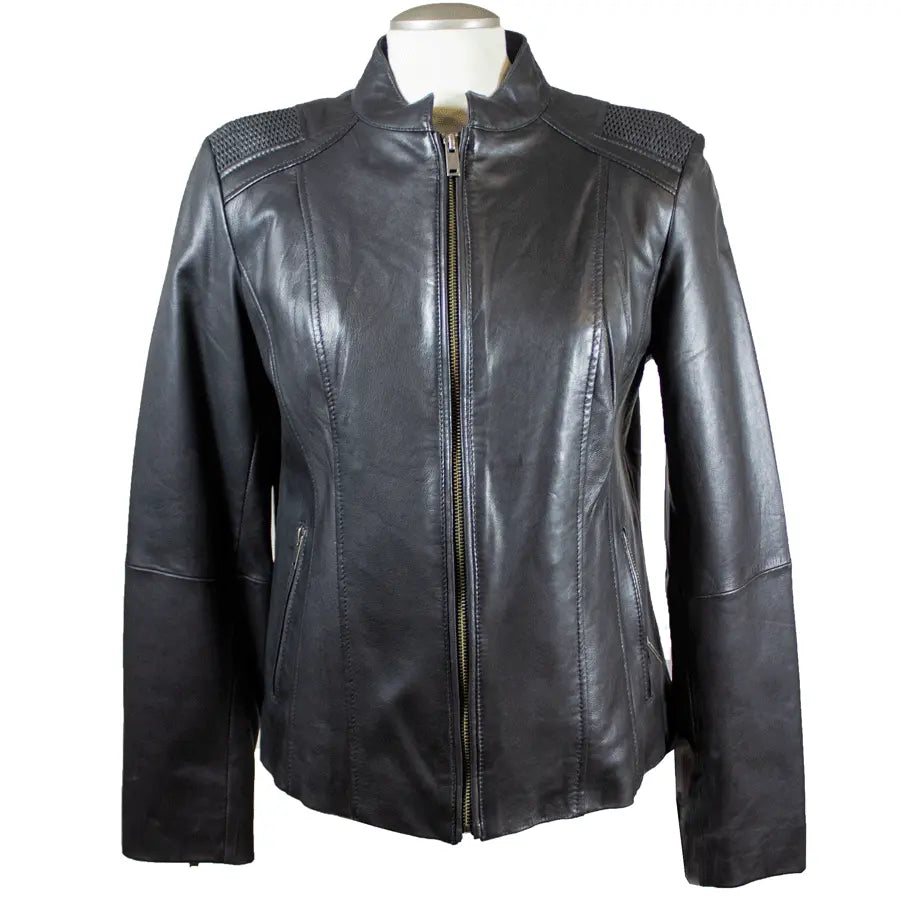 BOL Women's Basket Weave Accent Leather Jacket