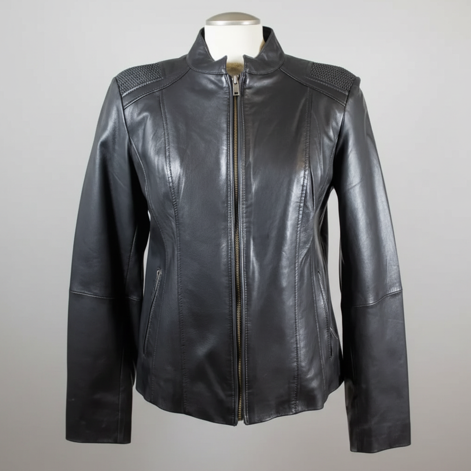 BOL Women's Basket Weave Accent Leather Jacket