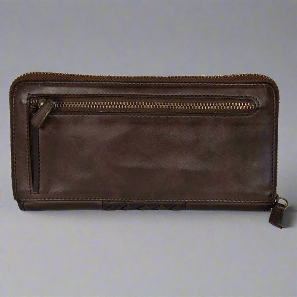 BOL Women's Basket Weave Zip-Around Clutch Wallet