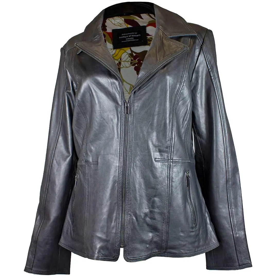 BOL Women's Classic Open Collar Leather Jacket