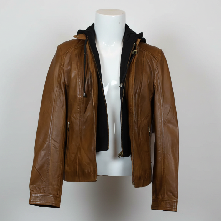 BOL Women's Detachable Hooded Leather Jacket