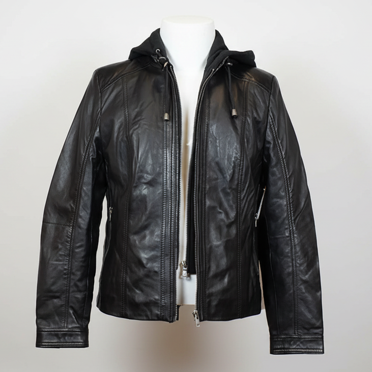 BOL Women's Detachable Hooded Leather Jacket