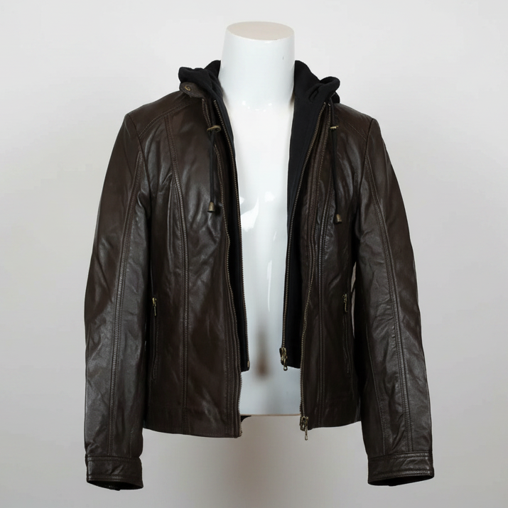 BOL Women's Detachable Hooded Leather Jacket
