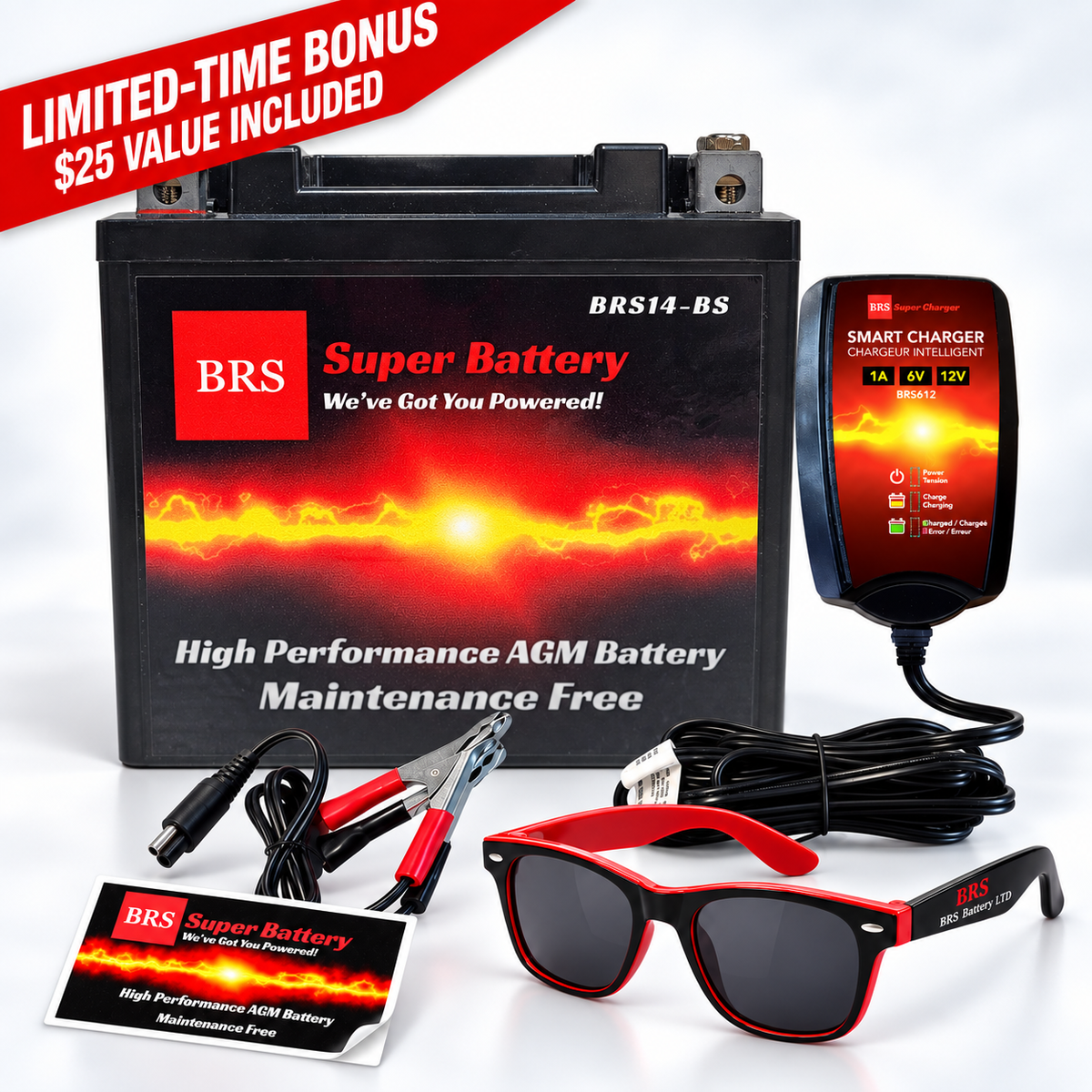 BRS14-BS 30 Day Warranty Battery & Smart Charger / Maintainer Combo Bundle Kit