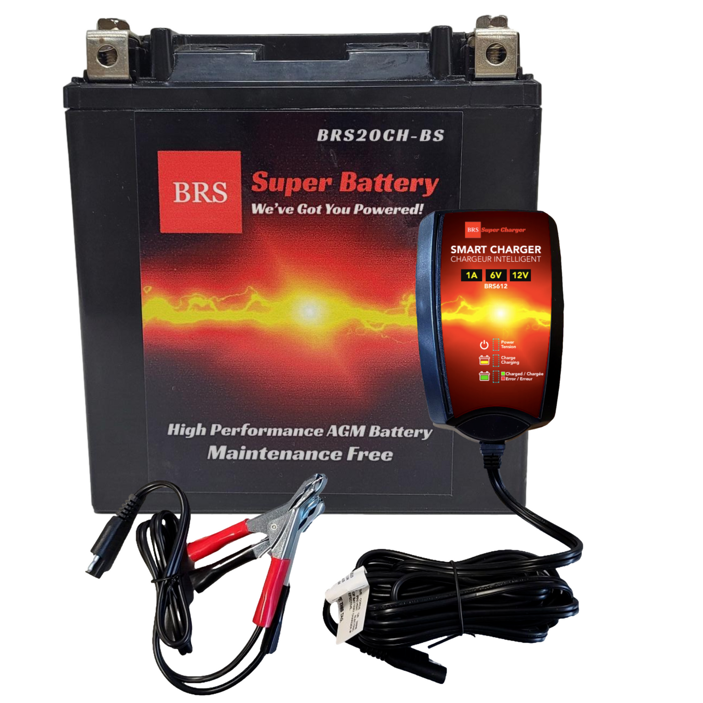 High Performance BRS20CH-BS 2 Year Warranty & Smart Charger / Maintainer Combo Bundle Kit 12v Sealed AGM PowerSports Battery