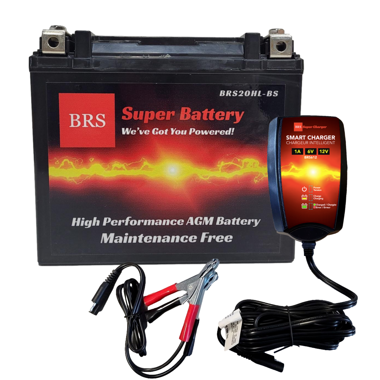 High Performance BRS20HL-BS 2 Year Warranty & Smart Charger / Maintainer Combo Bundle Kit 12v Sealed AGM PowerSports Battery