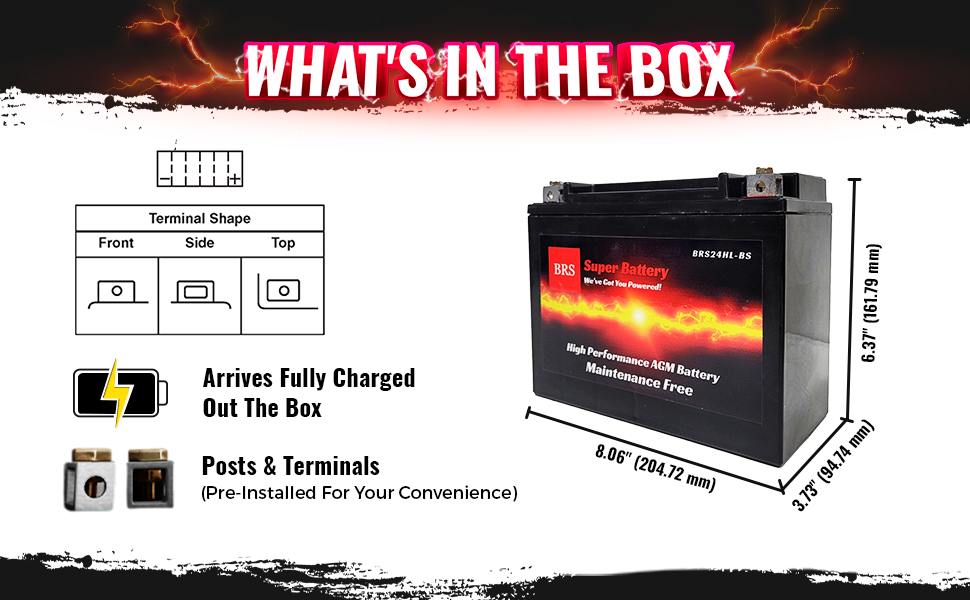 High Performance BRS24HL-BS 12v Sealed AGM PowerSport 2 Year Warranty