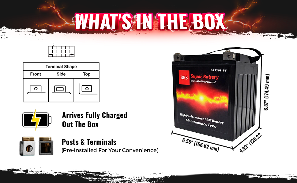 High Performance BRS30L-BS 12v Sealed AGM PowerSport 2 Year Warranty