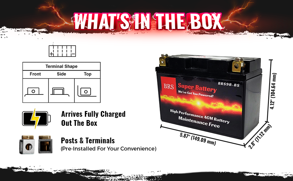 BRS9B-BS 12v 9AH 140CCA 30 Day Warranty