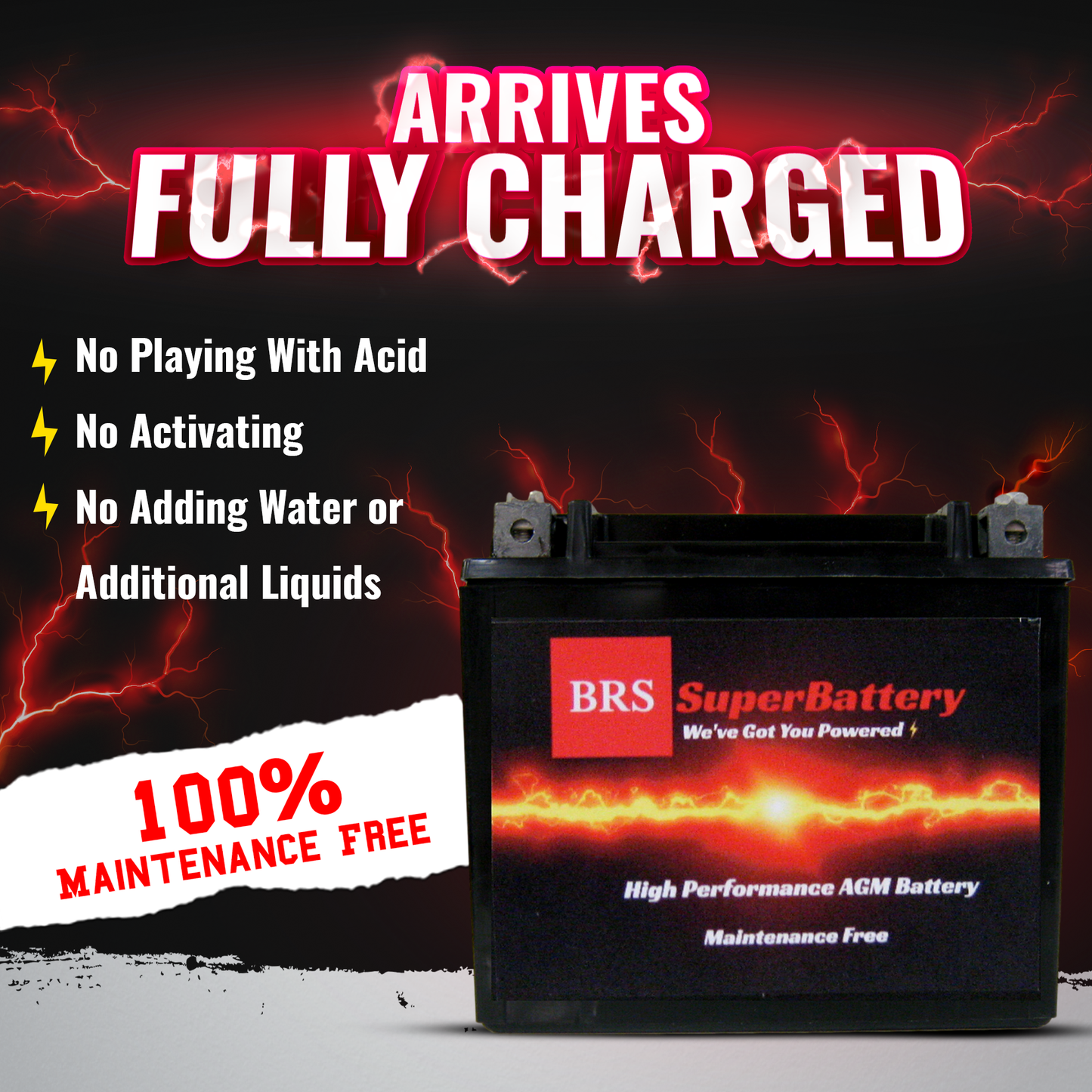 High Performance BRS14AHL-BS 2 Year Warranty & Smart Charger / Maintainer Combo Bundle Kit  12v Sealed AGM PowerSports Battery