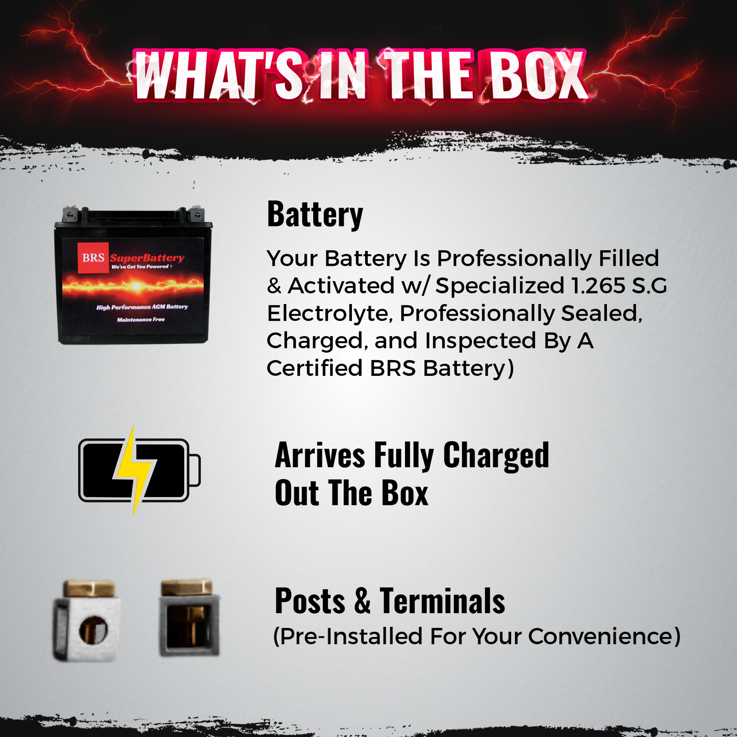 High Performance BRS14AH-BS 12v Sealed AGM PowerSport 2 Year Warranty