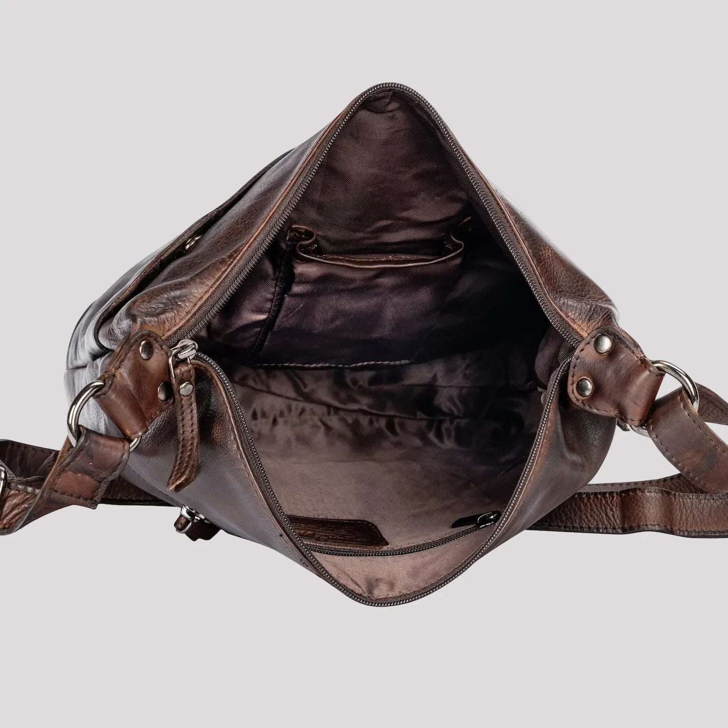Greenwood Leather Shoulder Bag with 2 Zip Pockets