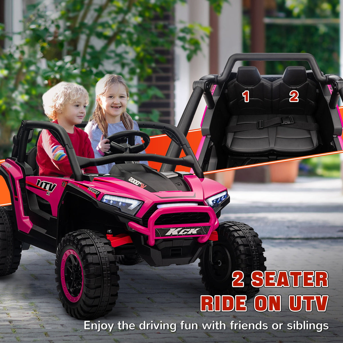 2 Seater 24V 7AH Ride on Truck, Electric Car for Kids w/ Spring Suspension, Remote Lights, Horn, Music, Blue