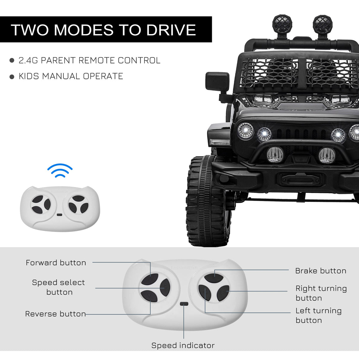 12V Battery Powered Kids Ride On Car Off Road Truck Toy w/ Parent Remote, Black