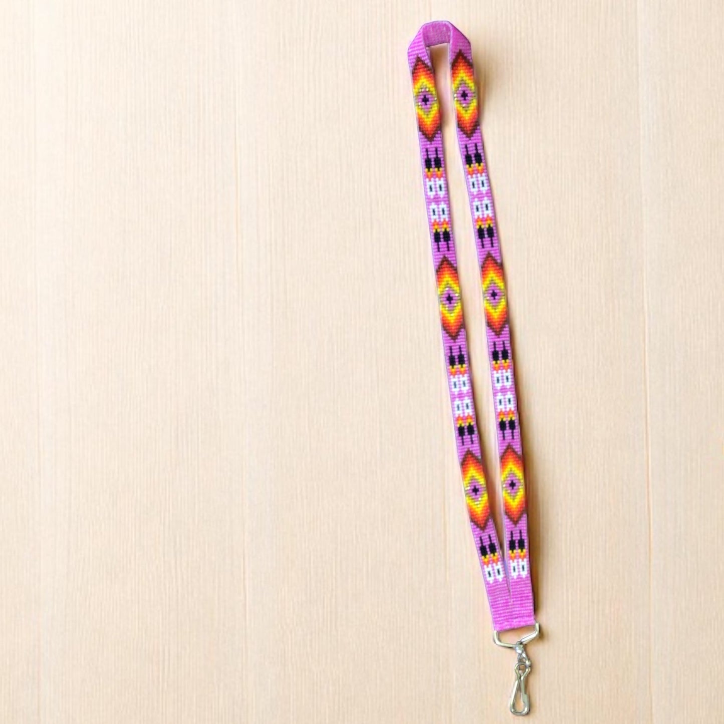 Pink Native Beaded Lanyard