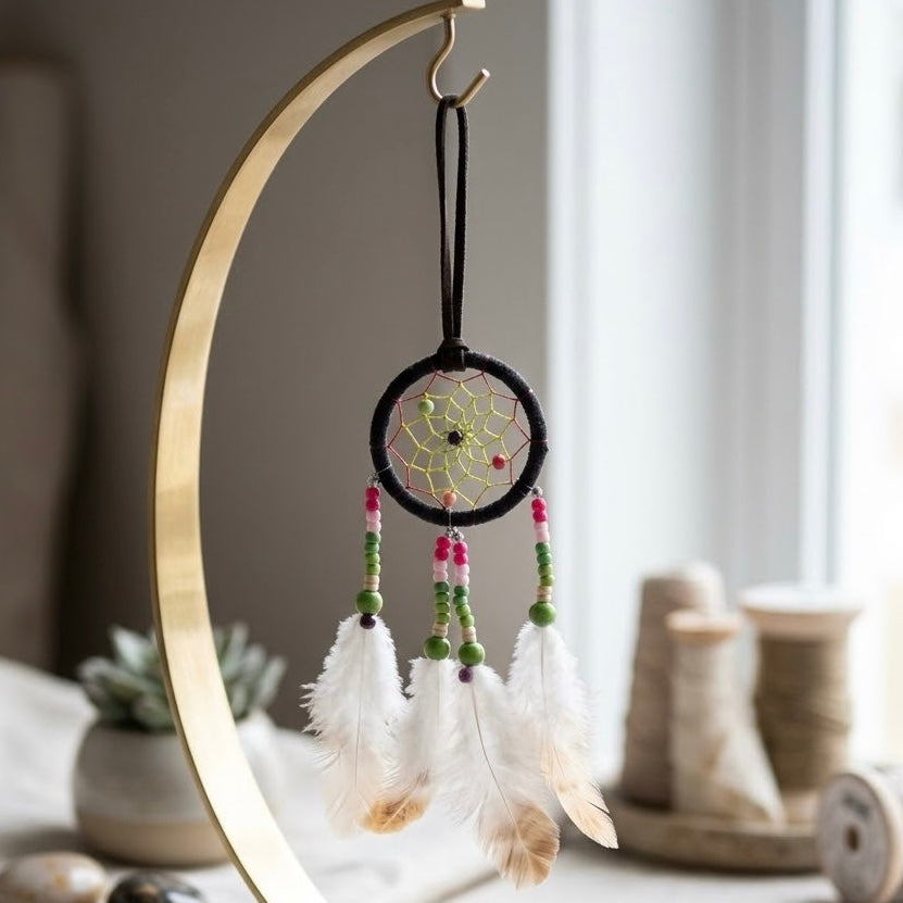 Small Handmade Red Dreamcatcher with Red Feathers