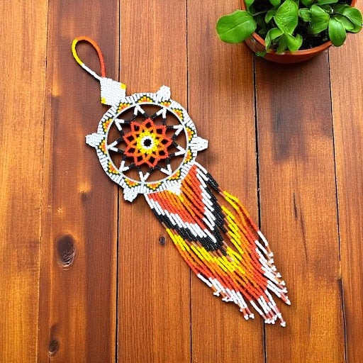 White Sun Star Beaded Dream Catcher