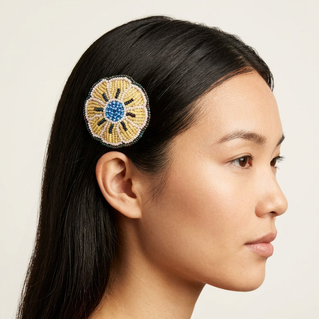 Yellow Beaded Flower Barrette