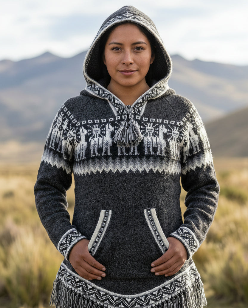 OLDTRIBES™ Women Cardigan Black Alpaca Sweater