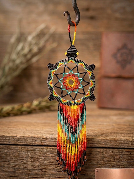 Turquoise /black Sun Star Beaded Dream Catcher